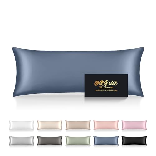 Image of Silk Body Pillow Cases, Mulberry Silk Body Pillow Cover with Zipper, Smooth, Anti Acne, Cooling Sleep Both Sides Natural Silk Satin 20x54 Body Pillowcase, Gifts for Women Men, Ash Blue