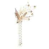 OSALADI Horquilla Cabello Estilo Chino Retro Borlas y Cuentas, Pinza Dorada para Mujer, Accesorio Tradicional para Peinados Vintage y Eventos Obsequios