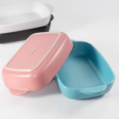 Image of Small Ceramics Rectangular casserole dish Baking Dishes with Handle for Oven Ceramic Baking Dish Pan with Double Handle 7.5 inchx5 inch (Pink - 2 Pcs)