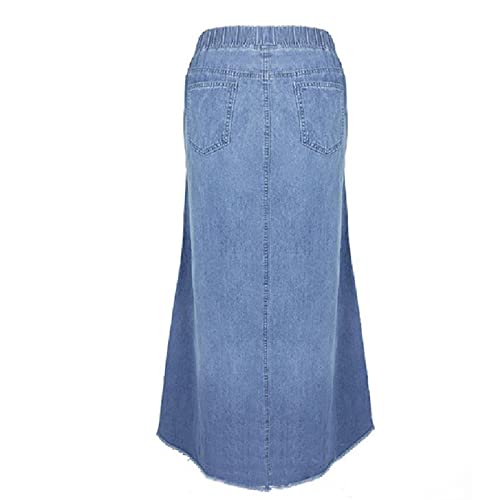 Retro Elastic High Waisted Denim Skirts for Women Vintage Casual Stretchy A Line Maxi Jean Skirt with Pockets4