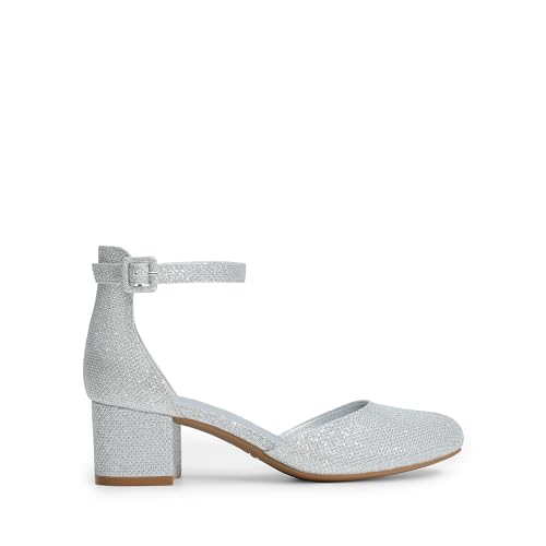 Image of DREAM PAIRS Women's Round Toe Low Block Heel Pumps | Closed Toe Ankle Strap Chunky Heel Pumps Dress Shoes Wedding Office Party Dressy Shoes for Women