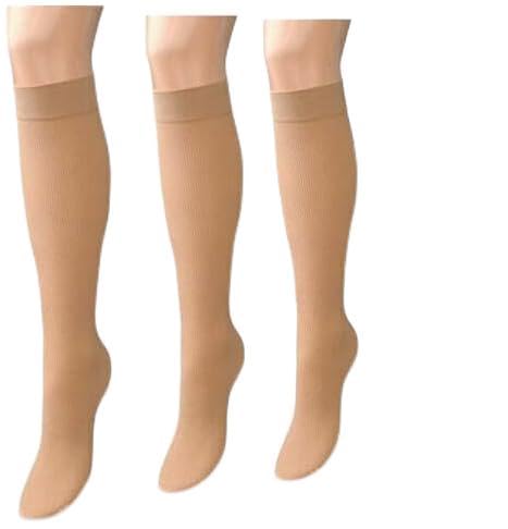 HAJRA3 Pairs Women's Pop Socks Knee High Trouser Socks Opaque Nylon Microfibre Girls Trouser Pop Socks Breathable Com-fort One Size UK(4-7)