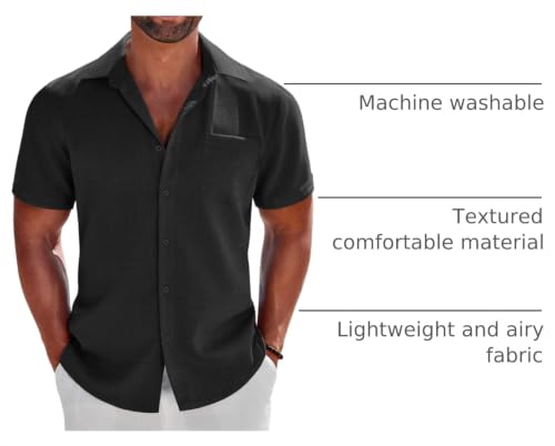 Image of COOFANDY Men's Button Down Shirts Short Sleeve Casual Shirts Summer Beach Linen Shirts with Pocket