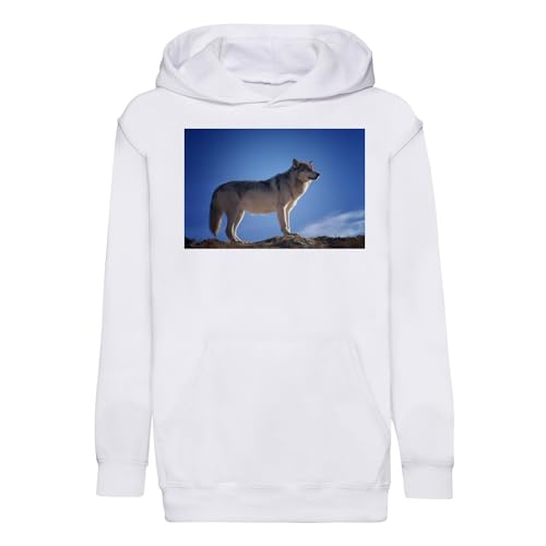 Sweat à capuche loup enfant en coton premium avec imprimé photo nature sauvage