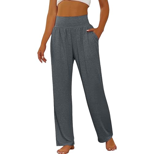 Pantalones de yoga de corte ancho y estilo chándal para mujer con bolsillos integrados