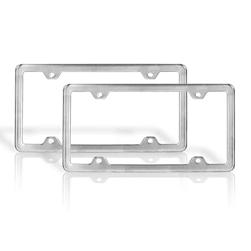 Omac License Plate Frame, Finish Plate Holder, Stainless Steel, Brushed Chrome #TOP27