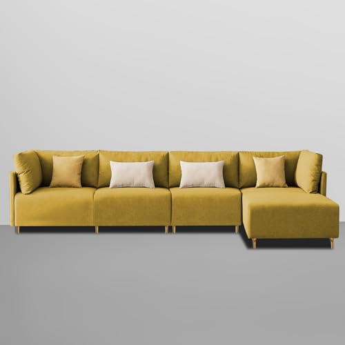 Image of Carina RHS 6 Seater L Shape Sofa Set for Living Room (Yellow Fabric) Premium Fabric Sofa