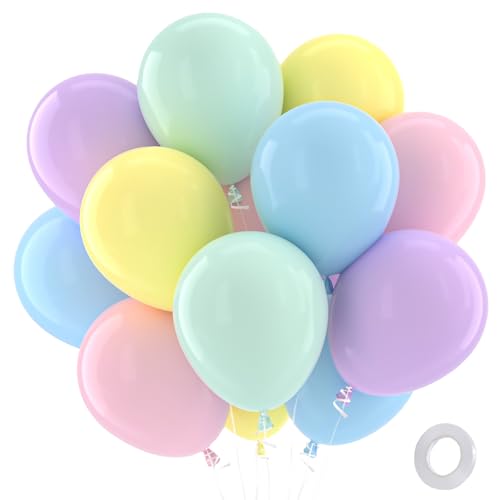 QIFU 100 unidades balões de aniversário coloridos de macarrão, balões azuis verdes rosa amarelos roxos, hélio decoração aniversário 1 ano baby shower bolas de aniversário, 5 cores 12 polegadas