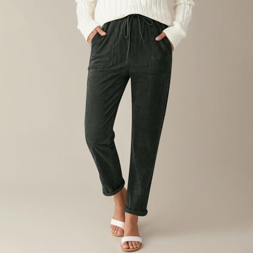 Vintage Corduroy Pants Women Dressy Casual Straight Leg Pants with Pockets Fall Comfortable High Waist Work Trousers2