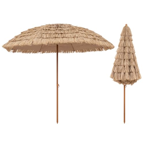 Toolsempire 8FT Thatched Patio Tiki Umbrella, Hawaiian Style Outdoor Beach Umbrella with Sun-protective Canopy & 8 Sturdy Ribs, Tropical Palapa Sunshade for Beach, Backyard & Poolside