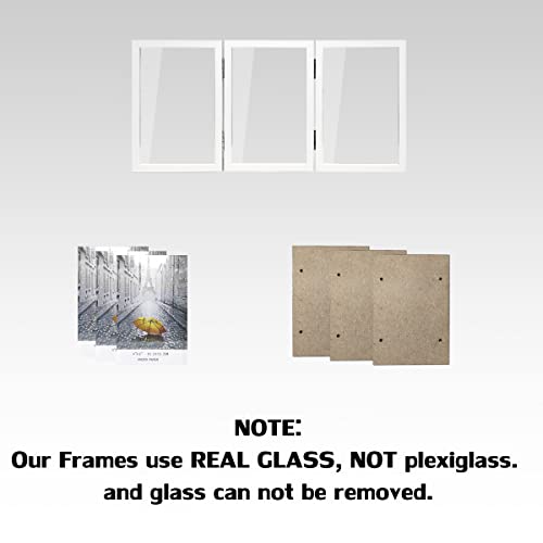 3 Picture Frame 4X6 Triple Hinged Mdf Wood With Glass Front Three Opening Photo Frame Stand Vertical On Tabletop, White #TOP1