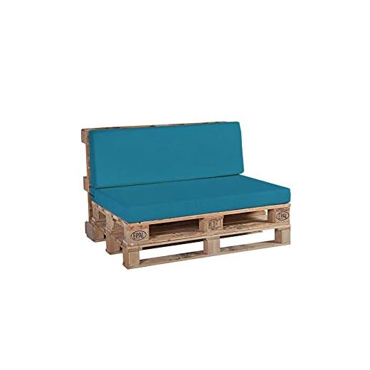 HOGAR TAPIZADO Cojines para Palet Europeo. Asiento y Respaldo en Loneta Basic (DESENFUNDABLES) Medidas Respaldo (Forma de cuña): 120x40x15x10 Asiento: 120x80x10 (Azul)