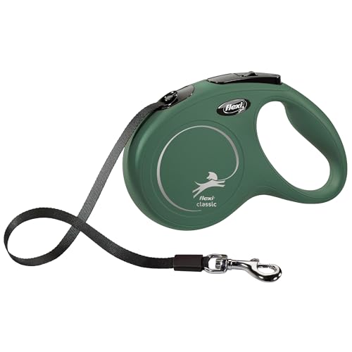 FLEXI - Guinzaglio New Classic M Nastro - Sistema di Frenata Confortevole - Componenti Riflettenti - Compatibile LED - Estensibile Multi Box - 5 m - Per Cani Fino a 25 kg