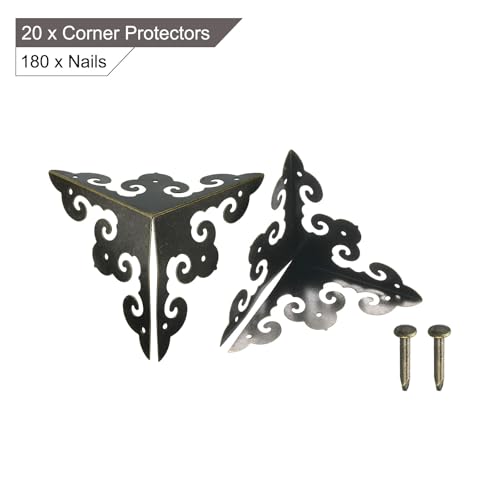 Image of uxcell 20 Pcs Decorative Box Corner Cover, 49mm Metal Edge Guard, Furniture Corner Edges Protector with Screws, Bronze