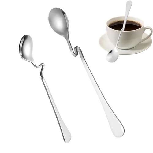 LiJuanWang Cucchiaio Miele/Marmellata,2 Pezzi cucchiaini da caffè in Acciaio Inox,Cucchiaio da Long Drink Piegato,Cucchiaio da Latte Macchiato,per Case caffè Negozi Dolci Famiglia