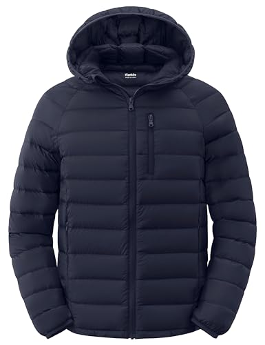 wantdo Men's Light Down Jacket Lightweight Bubble Coat for Travel (Navy, Medium)