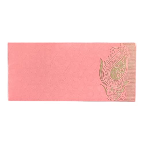 Image of Pack of 25 Matellic Baby-Pink Colourful Designer Shagun Lifafa /Money Gift Envelope with Golden Matellic Keri for Gifting Money on Wedding, Birthday & Any Other Occasion