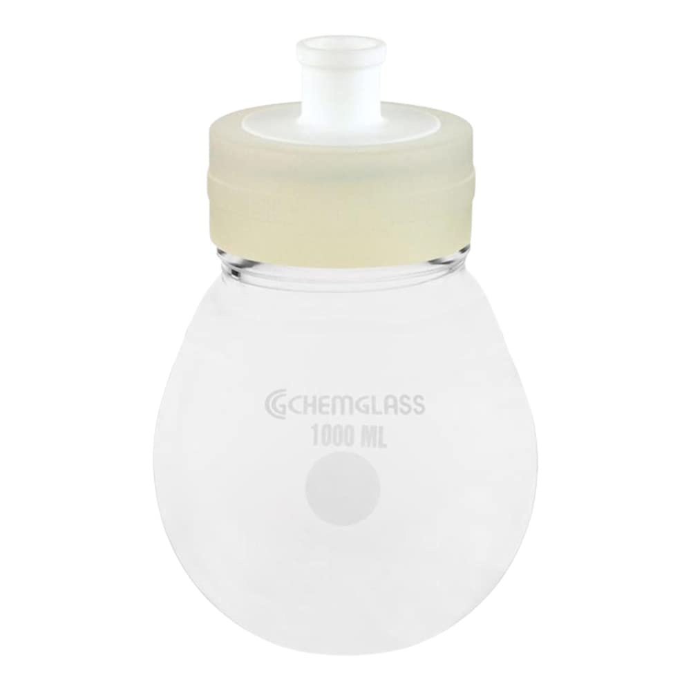 Chemglass CG-1512-X-11 Series CG-1512-X Heavy Wall Wide Mouth Recovery Flask, Single Neck, GL80 Glass Thread, 24/40 Connecting Adapter, 1000 mL Capacity