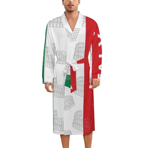 SESLFLKPJK Men Ladies Polyester Kimono Pajamas Bathrobes, Italy Italian Flag Roman Colosseum Long Sleeve Sleep Robe, Casual Sleepwear