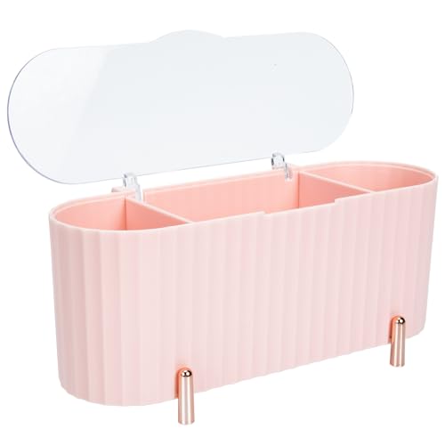 HOMOBABE 三格化粧品収納ボックス 蓋付き 大容量 コッパッド 綿棒収納ケース ピンク 自宅用 メイク小物整理 コンパクト設計 バスルームや洗面