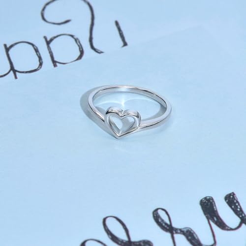 Simple Heart Ring for Women Girls Silver Cute Heart Rings Stackable Rings Wedding Band Statement Promise Ring3
