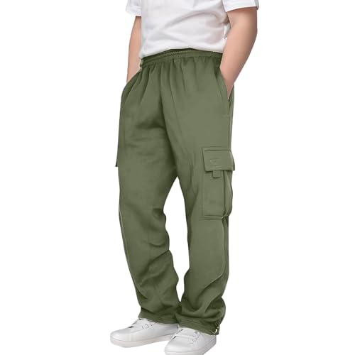 Boys Cargo Pants Baggy Open Bottom Sweatpants Straight Leg Joggers Preppy Athletic Workout Sweat Pants with Pockets