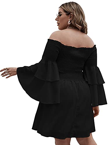 SOLY HUX Women's Plus Size Off Shoulder Long Sleeve Shirred Ruffle A Line Dress2