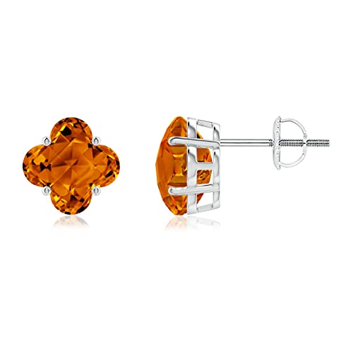 ANGARA Natural Citrine Solitaire Studs for Women | Clover Shape