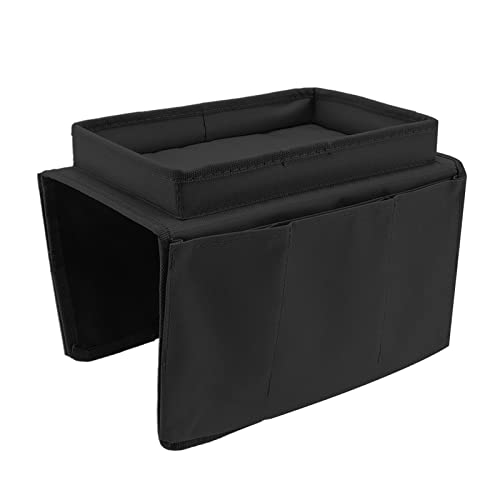 Sofa Armrest Tray Holder with Large Storage Space, 600D Oxford Cloth Side Pockets for Couch (Black)