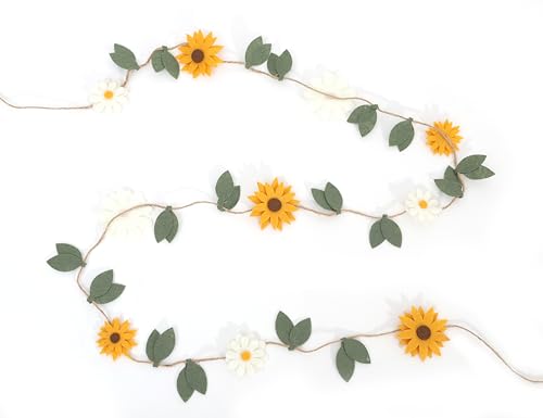 Felt Daisy Sunflower Garland - Flower Party Wall Hanging Decorations Bohemian Daisy Sunflower Felt Banner Floral Leaf Chain Garland Photo Props Garden Birthday Wedding Banner Decorations