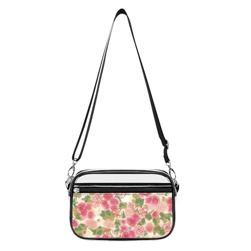 Watercolor Rose Flower Clear Stadium Bag Mini Crossbody Bag Anti-Theft Side Shoulder Bags Messenger Bag Unisex