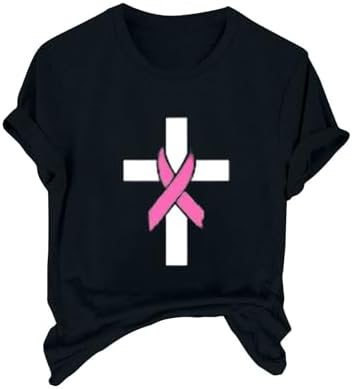 Pink Breast Cancer Tshirt Plus Size Pink Ribbon Breast Cancer Awareness Inspirational Short Sleeve Tee Tops