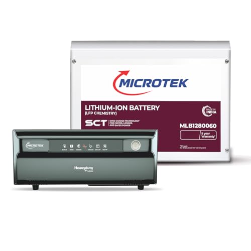 Image of Microtek Heavy Duty vTURBO NEW 1550 1250VA /1000W Pure Sine Wave Inverter (12V) + 12.8V 100Ah LiFePO4 Deep Cycle Battery | Long Life | Fast Charge Backup Combo