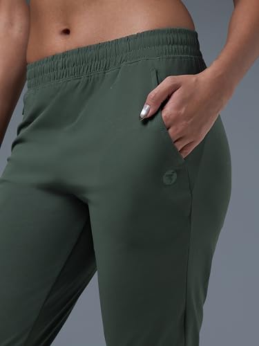 Image of TECHNOSPORT Women's Regular Fit Mid Rise Solid Track Pant with Antimicrobial, Stretchable for Gym, Workout & Sports and Regular Use