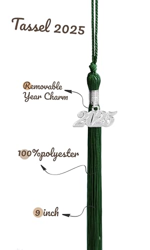 Image of Graduation Single Color Tassel with Date Drop 2025(Green Tassel,Silver Charm)