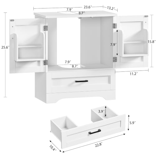 Image of TEENFON 24 inch Pedestal Sink Storage Cabinet with 2 Doors & 1 Drawer