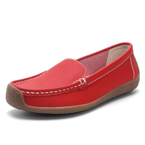 Image of Women's Comfortable & Lightweight Leather Loafers Slip-Ons Driving Walking Mocs Boat Shoes Cute Business Casual Dress Shoes Work Flats for Women