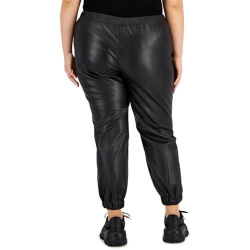 Tinseltown Women's Trendy Plus Size Drawstring Faux Leather Joggers2