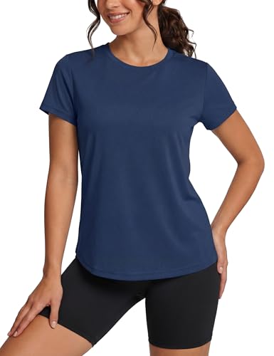 TACVASEN Camiseta Protección Solar Mujer Camiseta de Playa de Secado Rápido Camiseta de Protección UV de Verano UPF 50+ Camiseta de Natación Azul Marino