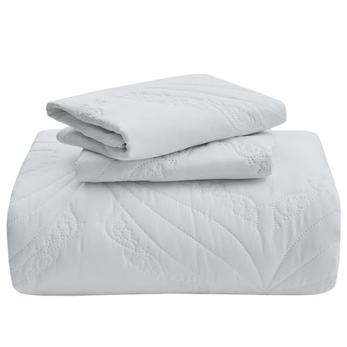Image of Kingnex Oversized Cal King Bedspreads 120x120 for Tall King or Split California King Bed Lightweight Ultrasonic Quilted Coverlet Set 3 Pieces 1 Quilt 2 Pillow Shams White