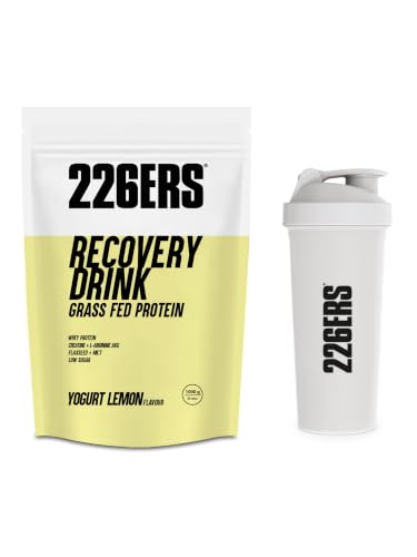 226ERS Pack Recuperación - Lote de Suplemento Post-Entrenamiento Recovery Drink de 1kg (Sabor Yogur Limón) y Shaker Mezclador de 800ml - Recuperador Muscular con Proteína y Carbohidratos, Sin Gluten