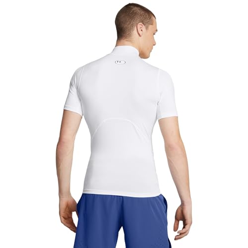 Under Armour HeatGear Comp Mock Herren-T-Shirt, kurzärmelig, Weiß (100)/Schwarz, Medium Hoch – Ansicht 2