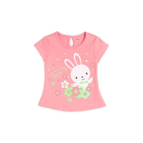 Image of Kidbea Baby Girl Bunny Print Cotton T-Shirt with Green Skirt Set | Cute & Comfy Casual Wear for Infant & Kids (Pink, 18-24 Months)