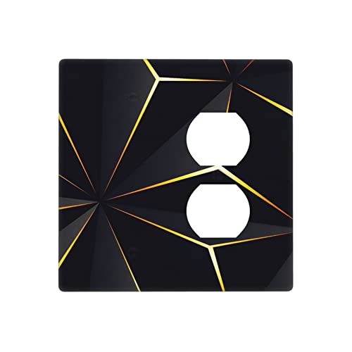 Plaque de protection pour interrupteur à 2 interrupteurs - Combinaison noire et dorée - 1 prise de courant vierge/duplex - Plaques murales décoratives en plastique pour ferme, maison, chambre à