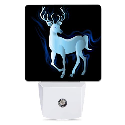Image of Blue Deer Night Light, Northern Lights Night Lights Plug into Wall Decor for Bedroom, Bathroom, Hallway, Kitchen, Dusk to Dawn Sensor Nightlights for Women Men Room Gifts