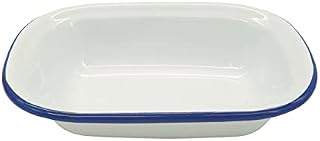Zenker Enamel Medium Oblong Pie Dish, Vintage Design, Suitable for Oven & Stove, Dishwasher Safe, Oven Tray, Pie Tin, Dimensions: 24x18x5cm, Colour: White, Blue