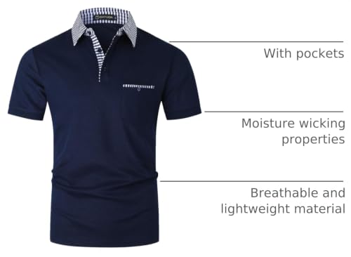 Image of GHYUGR Men's Polo Shirts Short Sleeve Slim Fit Polo Casual Plaid Splice T-Shirts