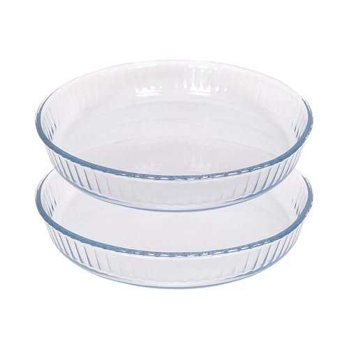 Argon Tableware Optical Round Glass Oven Dishes - 26cm x 26cm - 2x Small Deep Baking Casserole Lasagne Roasting Roaster Cooking Tray Bowl | Microwave Safe, Freezer Safe