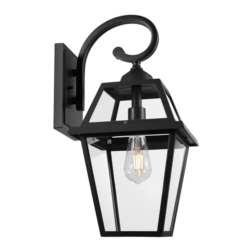 Diyel Colonial Outdoor Wall Lantern, Large Black Exterior Light Fixture with Clear Glass for Front Porch, 20 Inch Tall Waterproof Outdoor Wall Sconces Lamp Outside for House, Doorway, Garage, Corridor