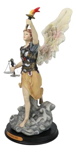 Estatua Colorida del Arcángel Uriel sobre Base de Madera miniatura 2